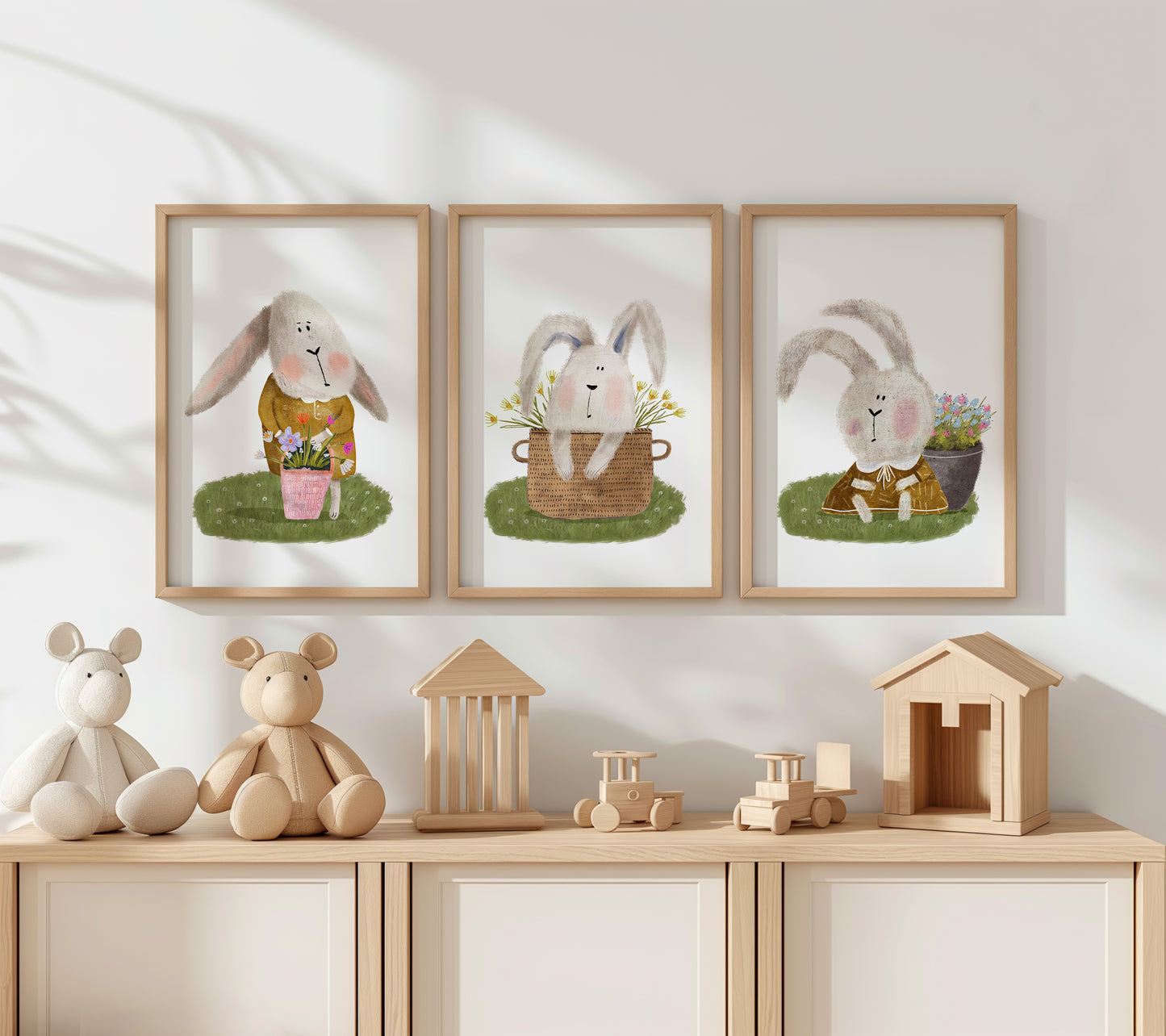 Floral Bunny Delight: Pastel Forest Friends, Set of 3, N168