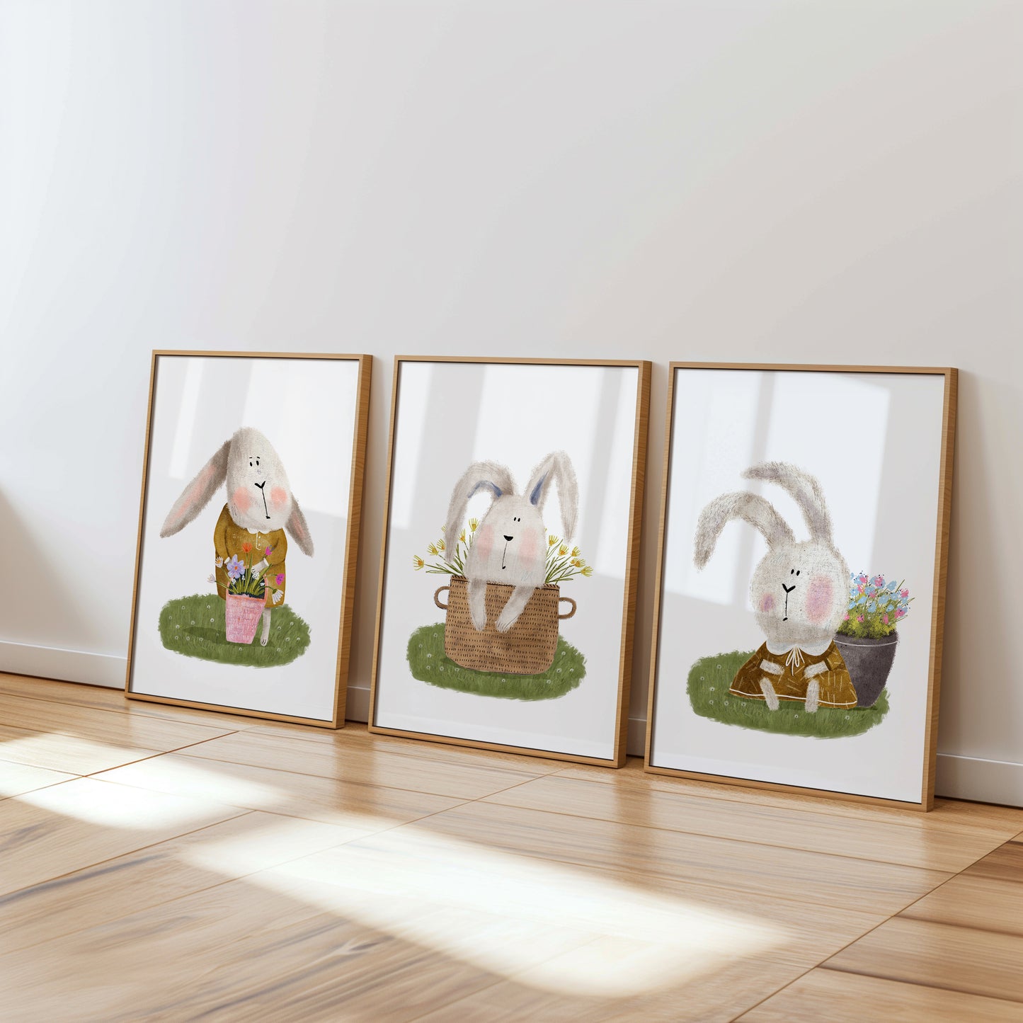 Floral Bunny Delight: Pastel Forest Friends, Set of 3, N168