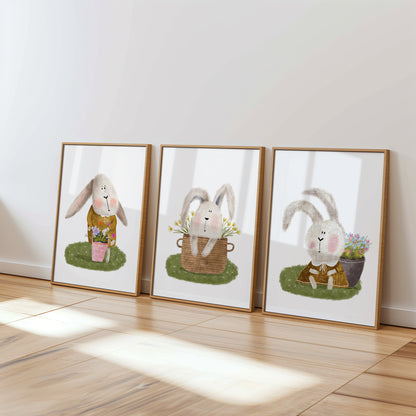 Floral Bunny Delight: Pastel Forest Friends, Set of 3, N168