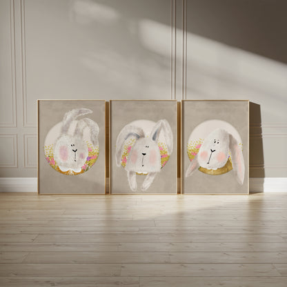 Blooming Bunnies: A Circle of Whimsy and Love for Your Nursery Walls, Set of 3, N174