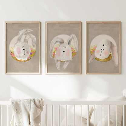 Blooming Bunnies: A Circle of Whimsy and Love for Your Nursery Walls, Set of 3, N174