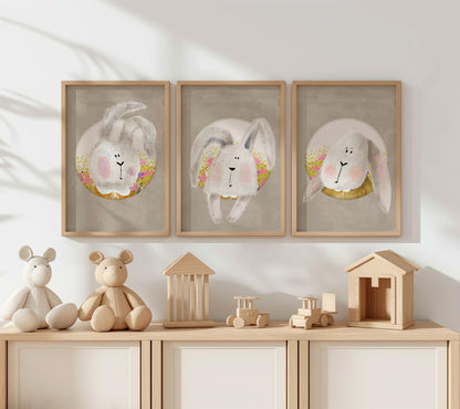 Blooming Bunnies: A Circle of Whimsy and Love for Your Nursery Walls, Set of 3, N174