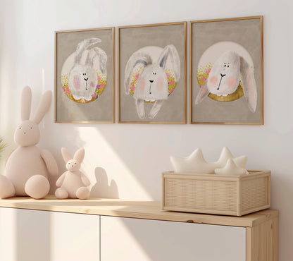 Blooming Bunnies: A Circle of Whimsy and Love for Your Nursery Walls, Set of 3, N174