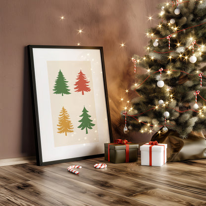 Joyful Holiday Vibes - Christmas Tree Art, Modern Holiday Wall Decor, Seasonal Santa Prints, Set of 3, N183