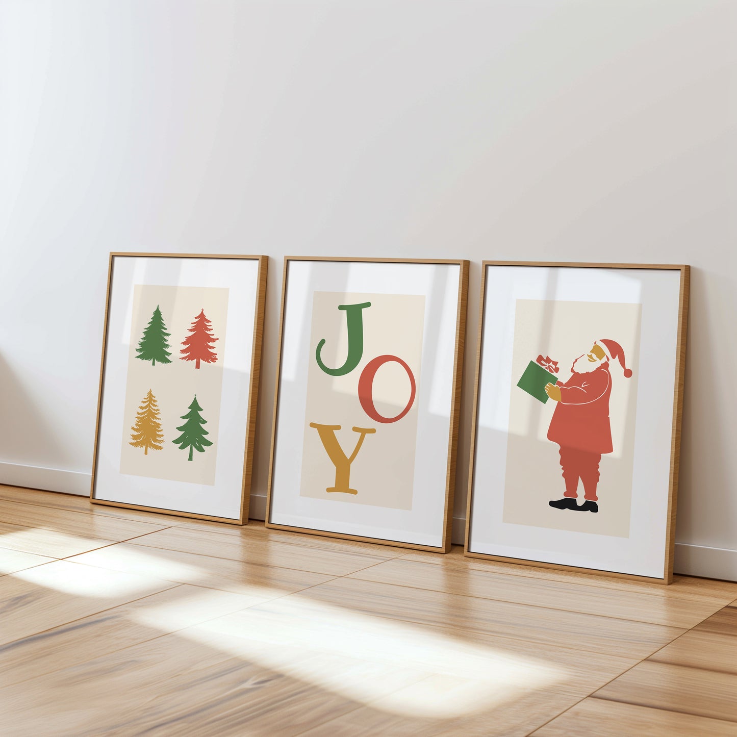 Joyful Holiday Vibes - Christmas Tree Art, Modern Holiday Wall Decor, Seasonal Santa Prints, Set of 3, N183