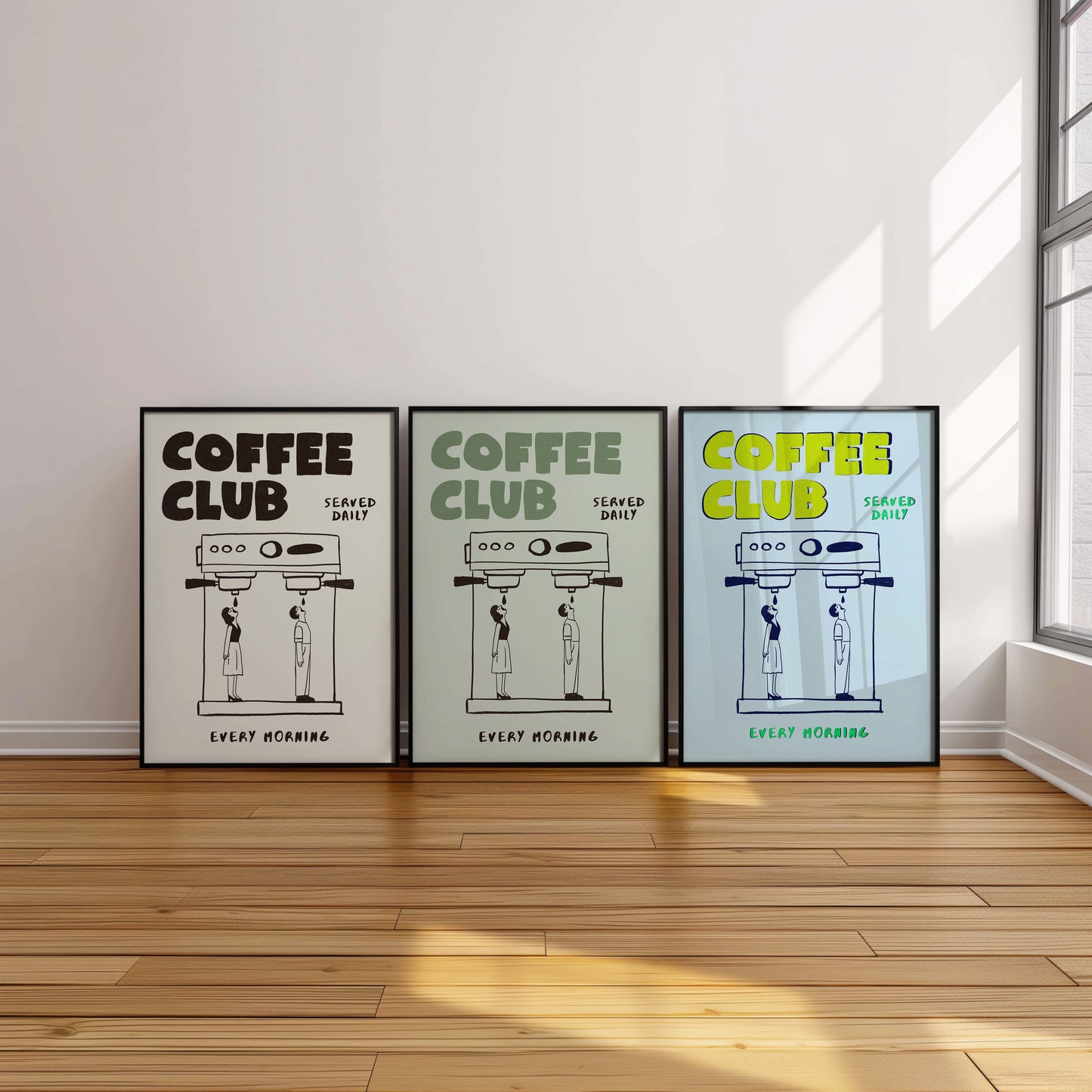 Coffee Club Art Print – Funny Coffee Wall Art for Kitchen or Office – Hand Drawn Poster for Coffee Lovers