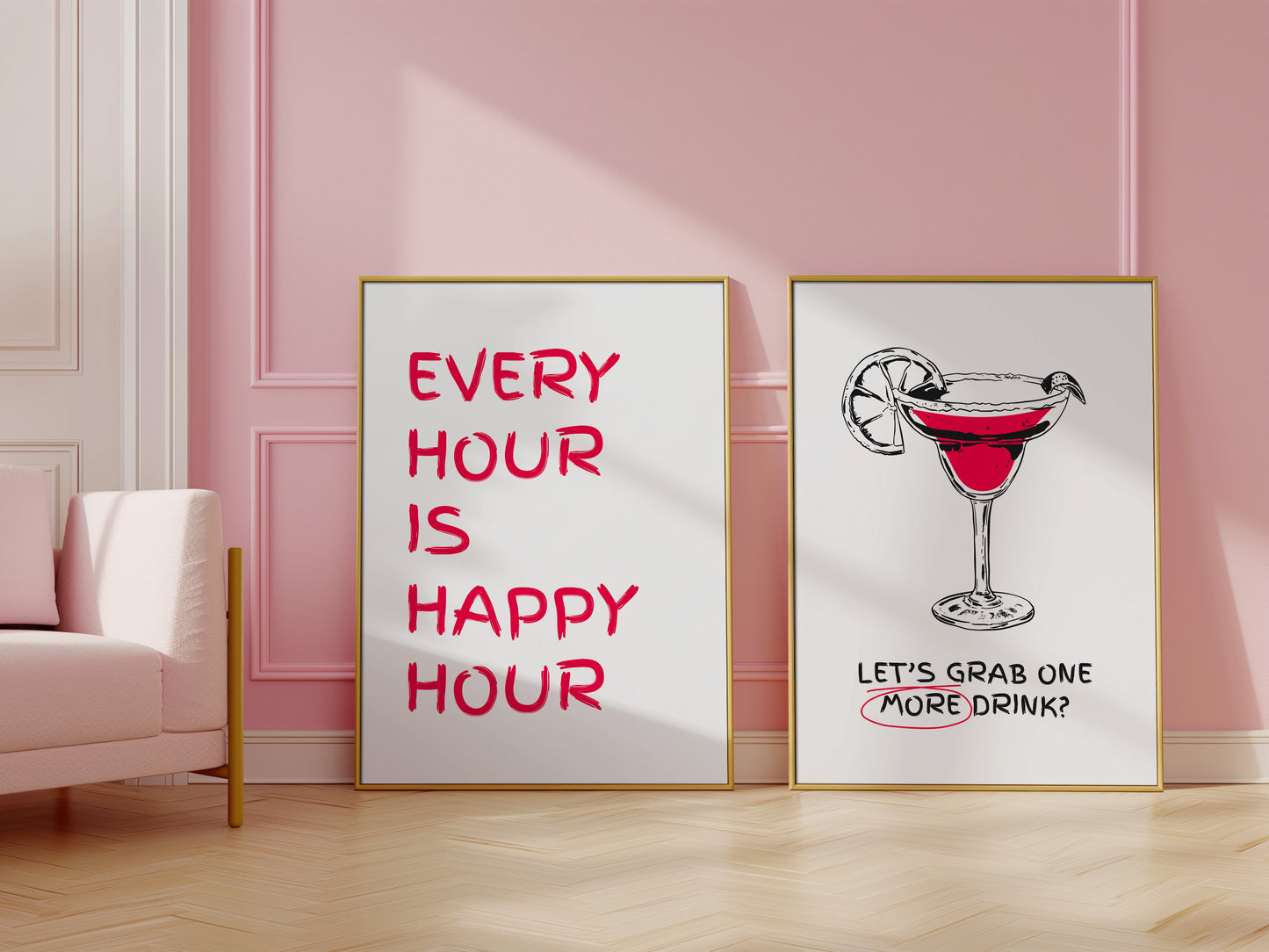 Sip & Celebrate: Vintage Happy Hour Wall Posters, Set of 3, D020