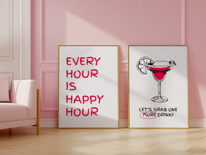 Sip & Celebrate: Vintage Happy Hour Wall Posters, Set of 3, D020