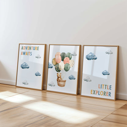 Adventure Awaits – Little Explorer Nursery Wall Art, Set of 3, N065