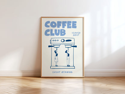 Coffee Club Poster with 2 Women – Coffee Wall Art, Espresso Machine Print, Retro Kitchen Poster, Bar Wall Decor, Coffee Lover Gift MR24