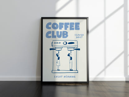 Coffee Club Poster with 2 Women – Coffee Wall Art, Espresso Machine Print, Retro Kitchen Poster, Bar Wall Decor, Coffee Lover Gift MR24