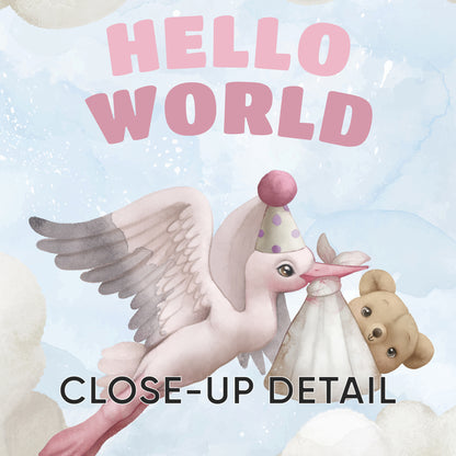 Hello World Stork Arrival – Baby Nursery Cloud Theme, Set of 3, N112