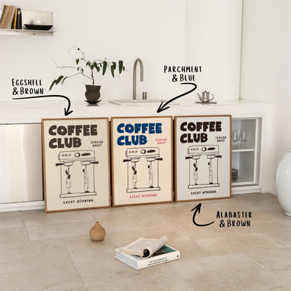 Coffee Club Art Print – Funny Coffee Wall Art for Kitchen or Office – Hand Drawn Poster for Coffee Lovers