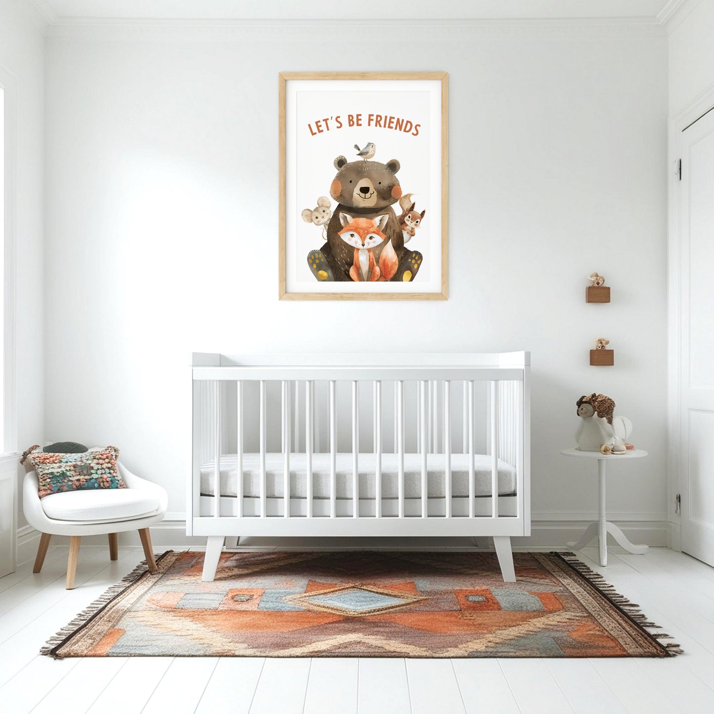 Cozy Forest Companions: Bear and Fox Wall Art N013