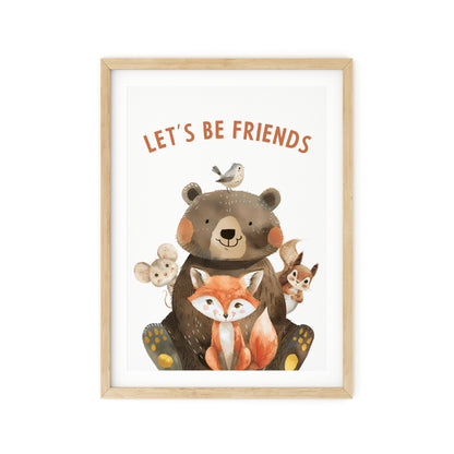 Cozy Forest Companions: Bear and Fox Wall Art N013