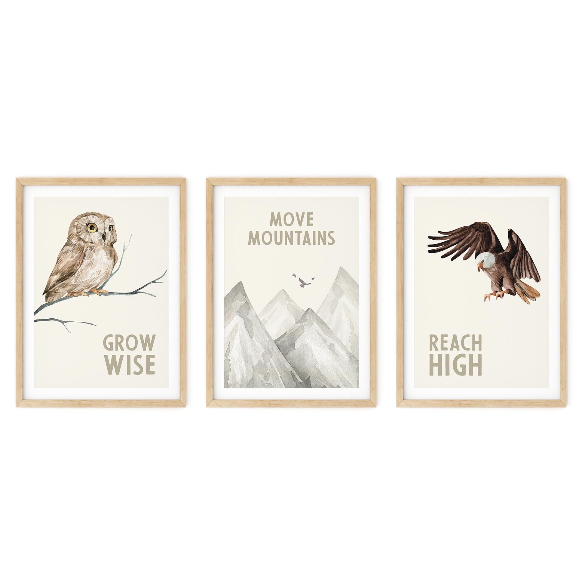 Woodland Nursery Art Prints, Owl Eagle Mountain Decor (Set of 3) N45