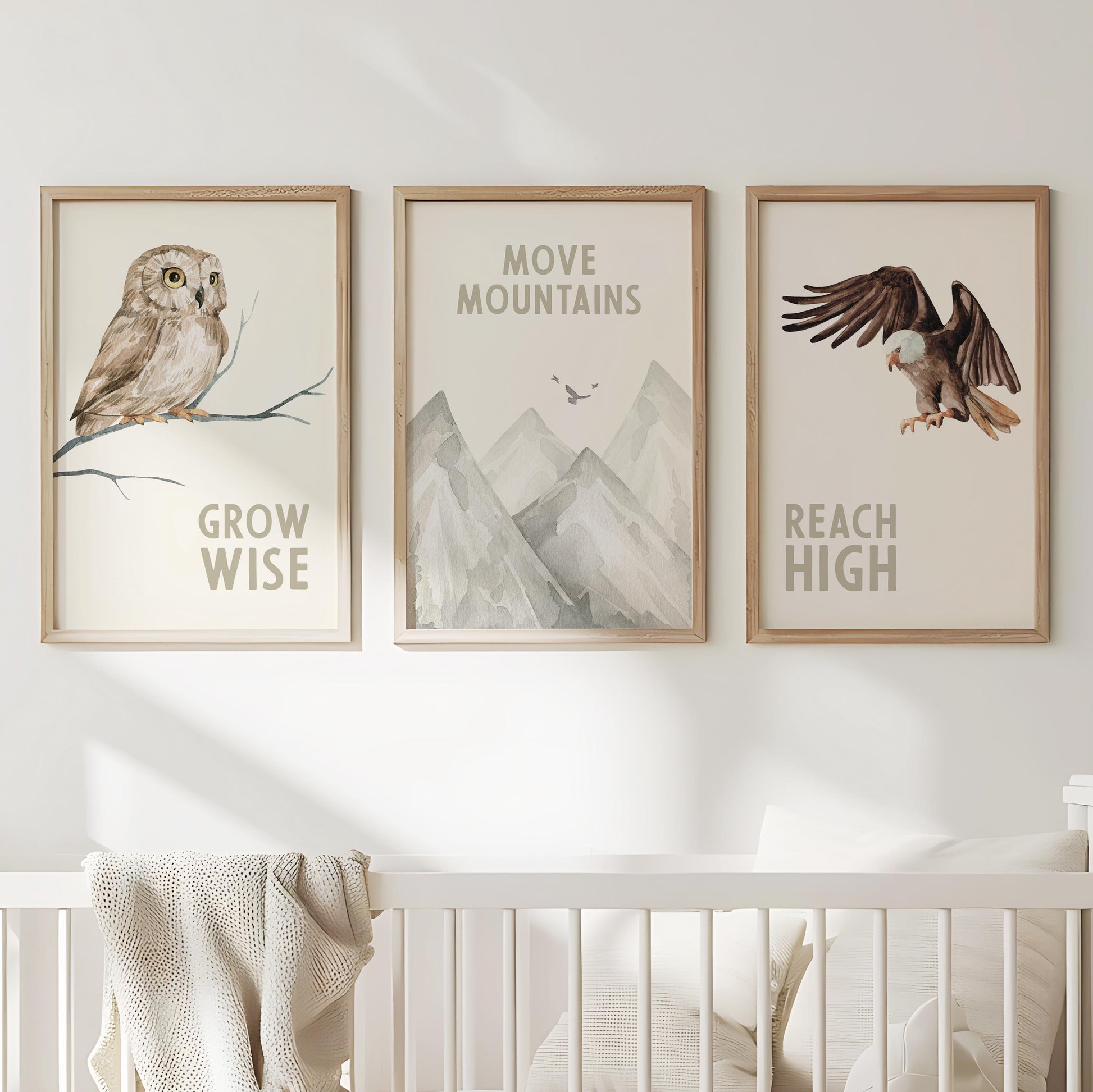 Woodland Nursery Art Prints, Owl Eagle Mountain Decor (Set of 3) N45