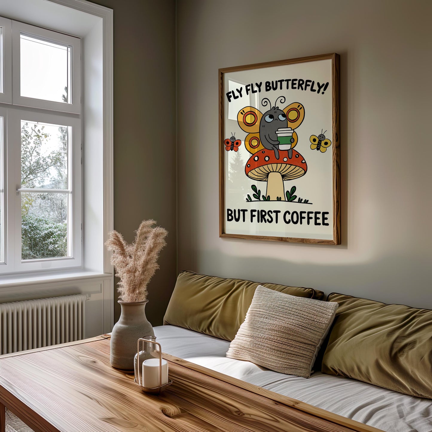 Butterfly Coffee Art Print, Whimsical Kitchen Decor MR2