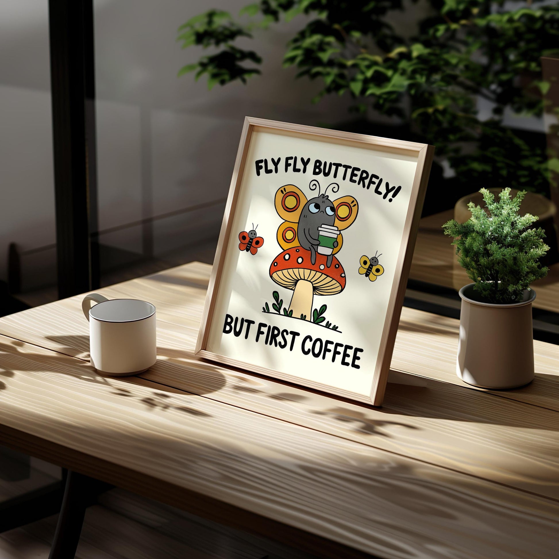 Butterfly Coffee Art Print, Whimsical Kitchen Decor MR2
