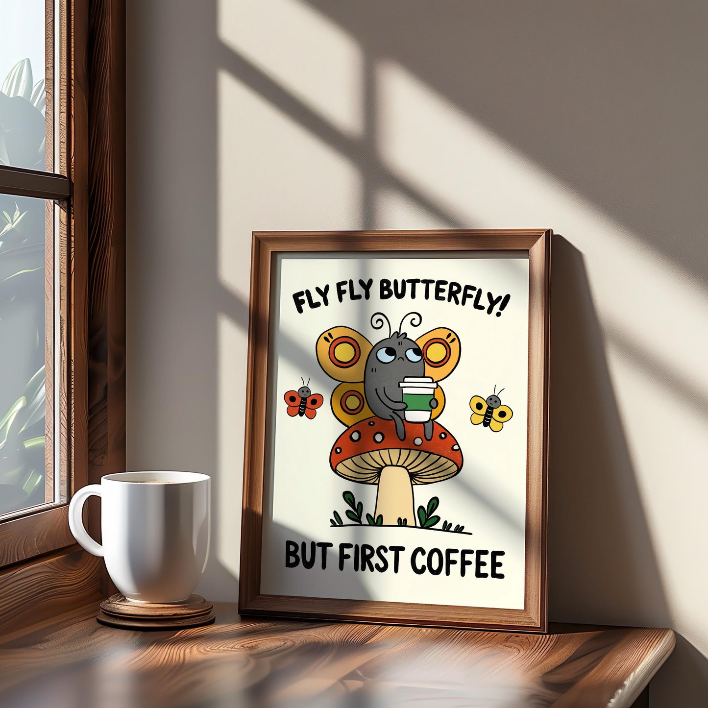 Butterfly Coffee Art Print, Whimsical Kitchen Decor MR2
