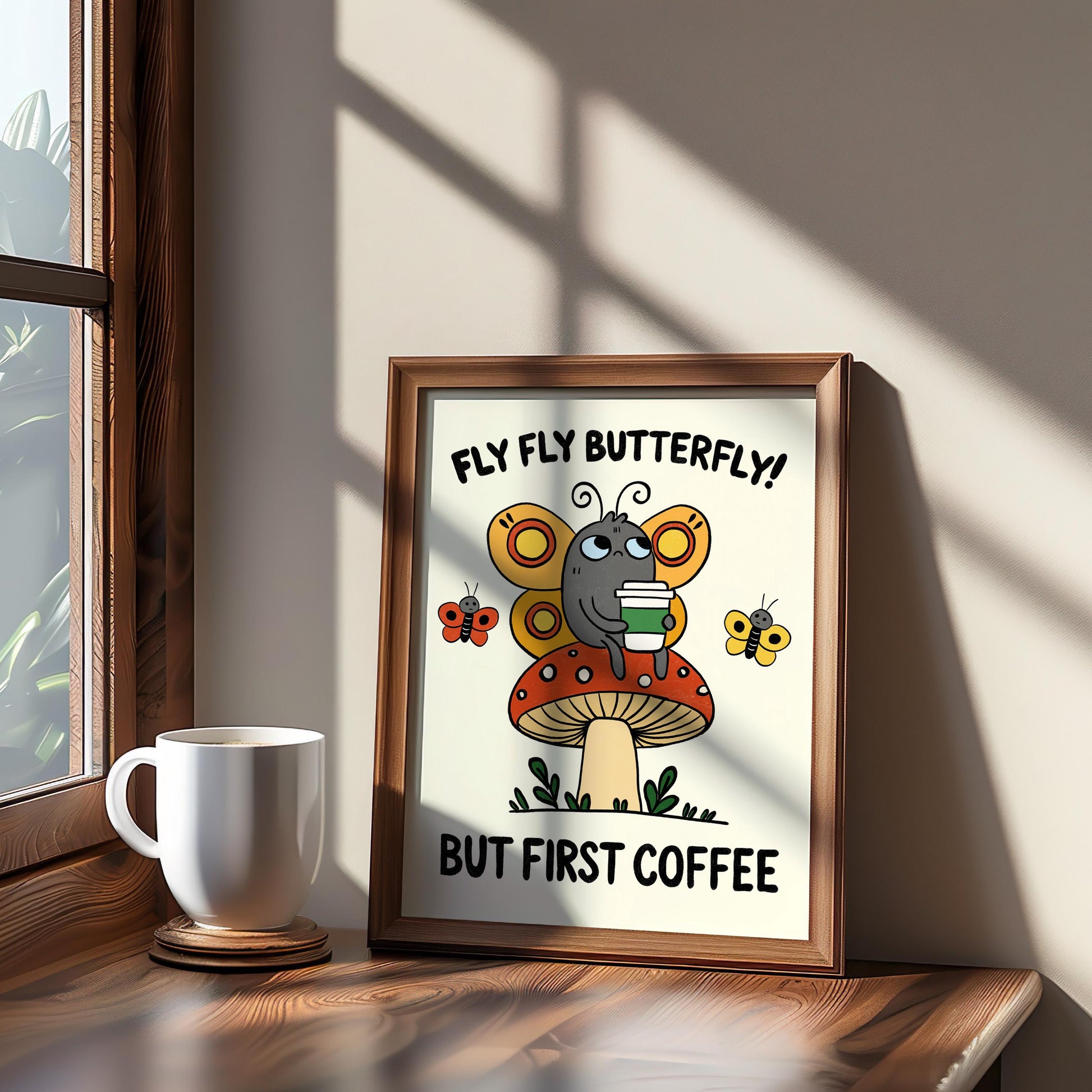 Butterfly Coffee Art Print, Whimsical Kitchen Decor MR2