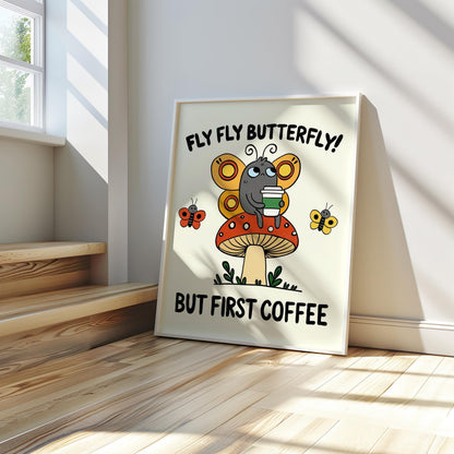 Butterfly Coffee Art Print, Whimsical Kitchen Decor MR2