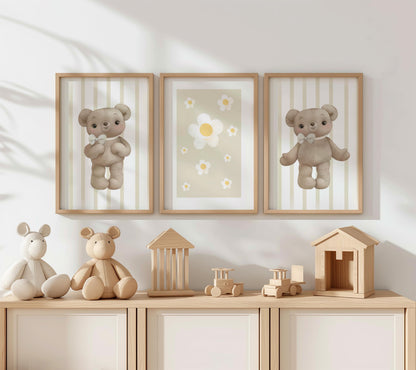 Teddy Bear Nursery Print Set, Children's Wall Decor N189