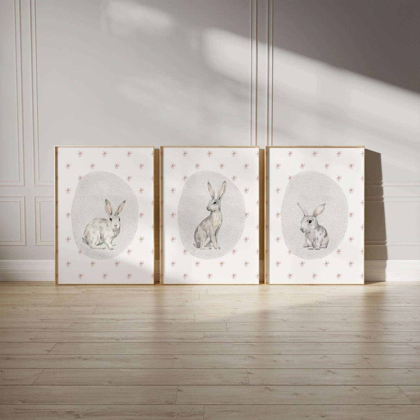 Bunny Nursery Wall Art Set of 3, Woodland Animals Prints, Baby Shower Gift, Kids Room Posters, Nursery Decor N190