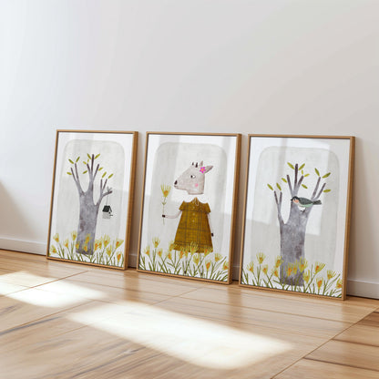 Set of 3 Nursery Enchanting Art Prints, Cute Wall Art Print for Children Room, Hand Painted Nursery Poster, Neutral Tone Storybook Print 191