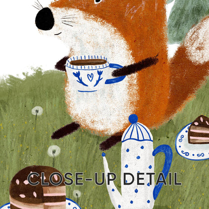 Set of 3 Nursery Woodland Art Prints, Fox Tea party Wall Art Print for Children Room, Kids Poster, Storybook Decor, Forest animal Art N192