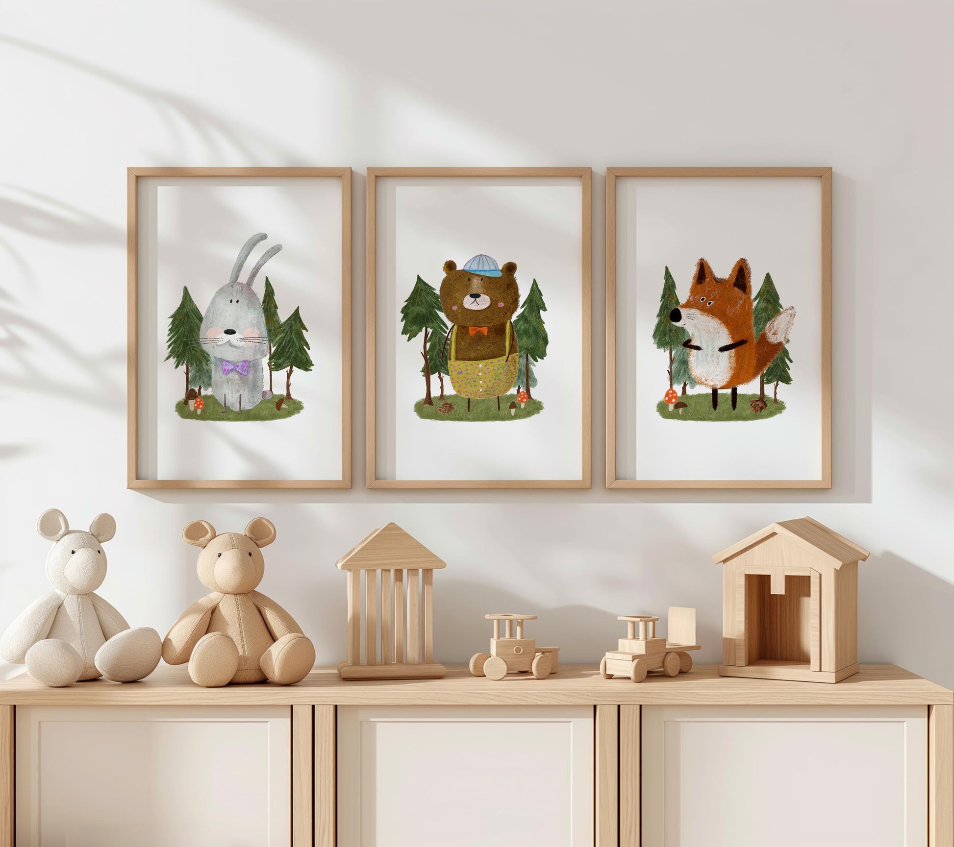 Set of 3 Nursery Art Prints, Woodland Wall Art Print for Cozy Children's Room, Watercolor Kids art, Storybook Poster, Fox Bear Wall Art N194