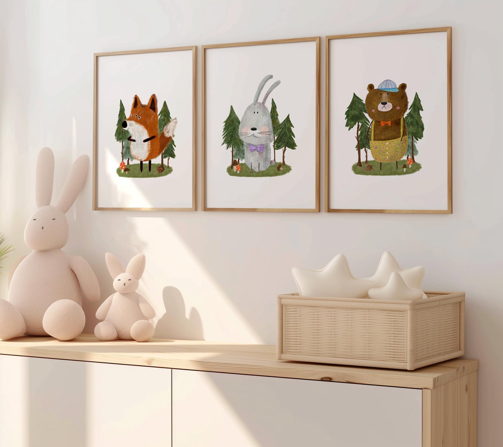 Set of 3 Nursery Art Prints, Woodland Wall Art Print for Cozy Children's Room, Watercolor Kids art, Storybook Poster, Fox Bear Wall Art N194