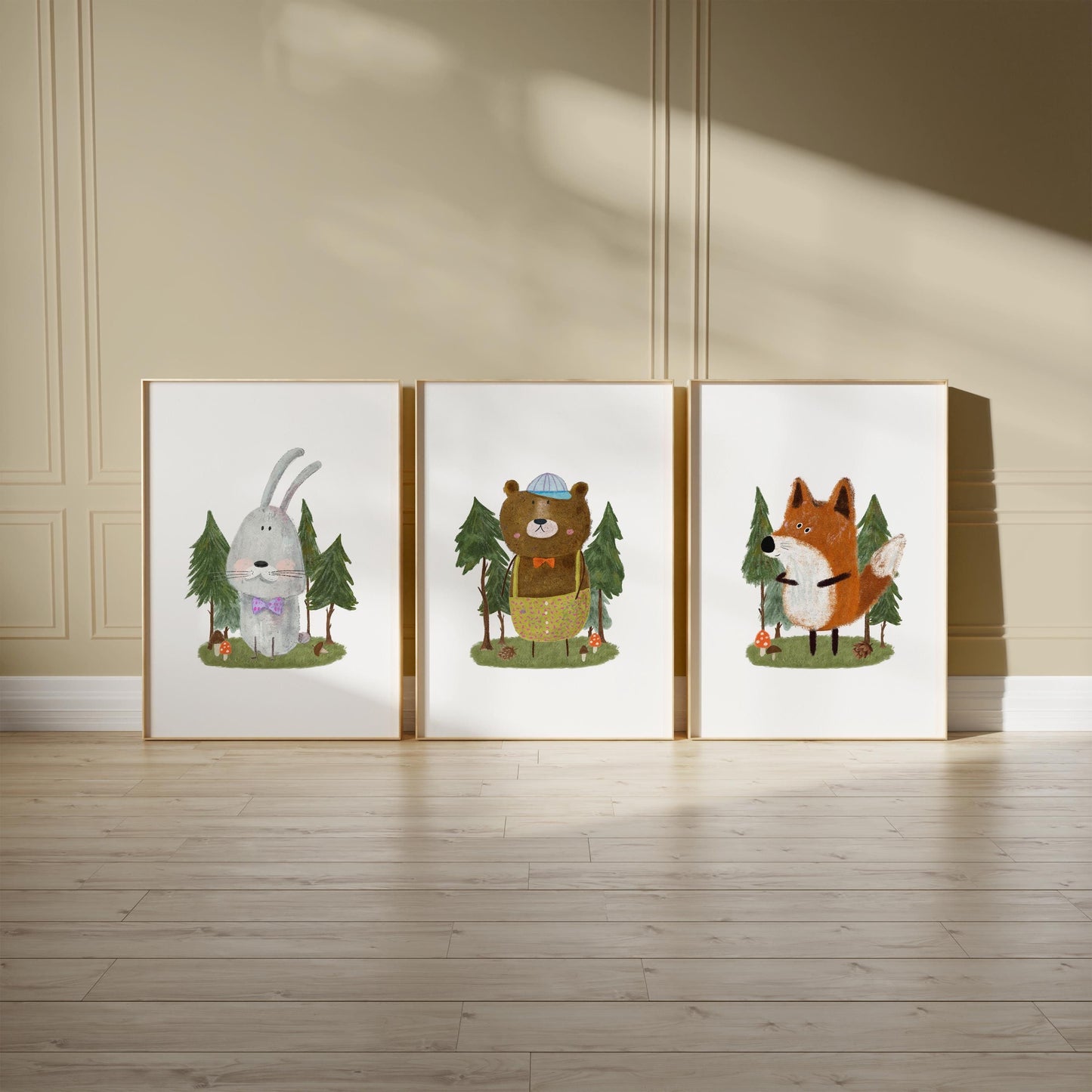 Set of 3 Nursery Art Prints, Woodland Wall Art Print for Cozy Children's Room, Watercolor Kids art, Storybook Poster, Fox Bear Wall Art N194