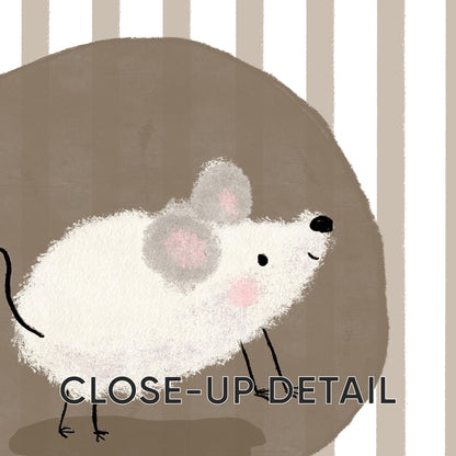 Mouse Nursery Wall Art, Neutral Striped Prints Set of 3, Whimsical Animal Kids Room Decor, Gender Neutral Baby Room Art N195