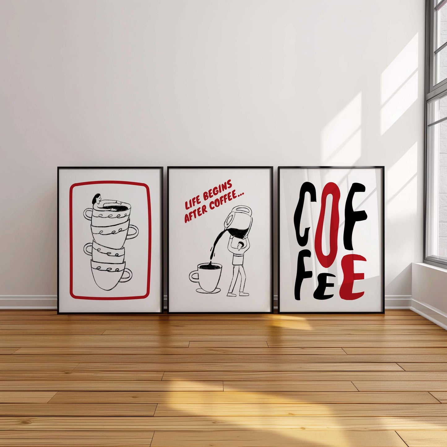 Coffee Prints Set of 3, Minimalist Coffee Wall Art, Kitchen and Cafe Decor, Barista Coffee Cup Posters, Coffee Lover Gift D118