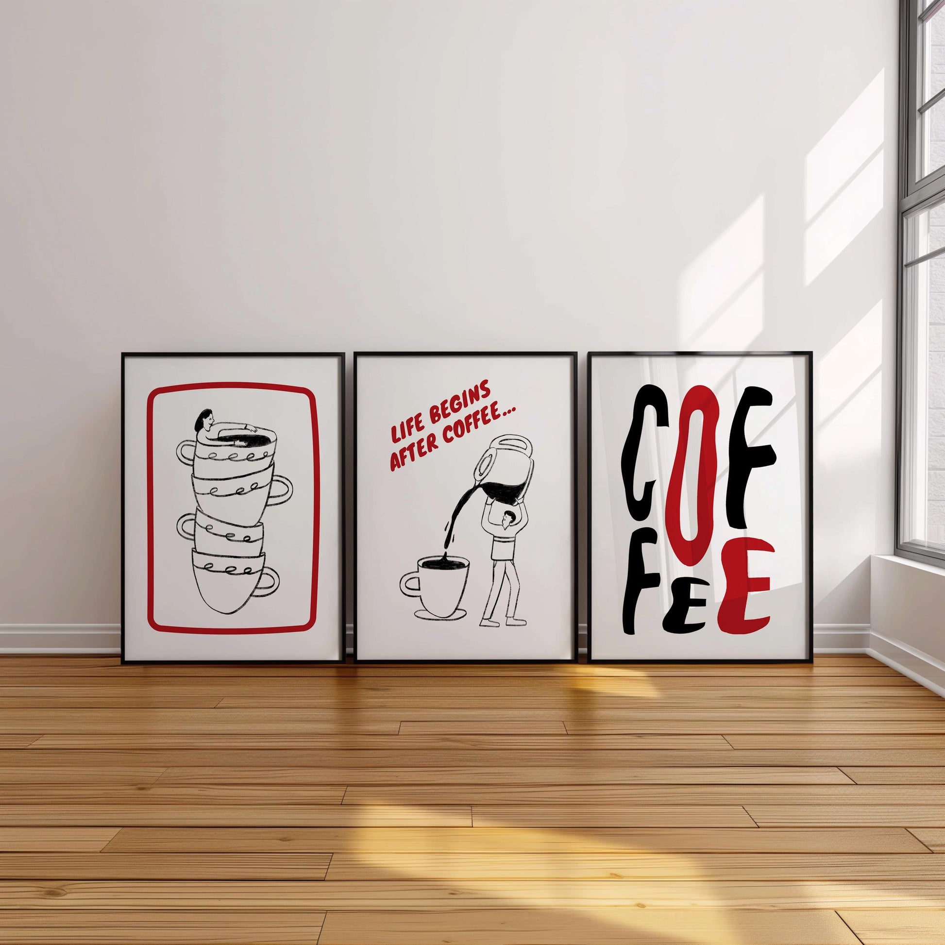 Coffee Prints Set of 3, Minimalist Coffee Wall Art, Kitchen and Cafe Decor, Barista Coffee Cup Posters, Coffee Lover Gift D118