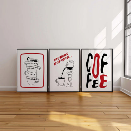 Coffee Prints Set of 3, Minimalist Coffee Wall Art, Kitchen and Cafe Decor, Barista Coffee Cup Posters, Coffee Lover Gift D118