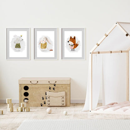 Woodland Nursery Prints, Watercolor Animal Art, Set of 3 N196