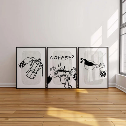 Set of 3 Coffee Print, Trendy Wall Art, Coffee Kitchen Posters, Coffee Shop Decor, Coffee Lover Gift, Coffee Cup Print, Espresso Art D119