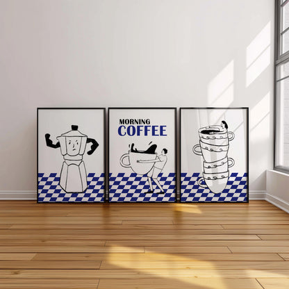 Funny Coffee Prints Set, Espresso Kitchen Wall Art, Minimalist Cafe Decor D120