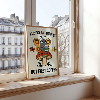 Butterfly Coffee Art Print, Whimsical Kitchen Decor MR2