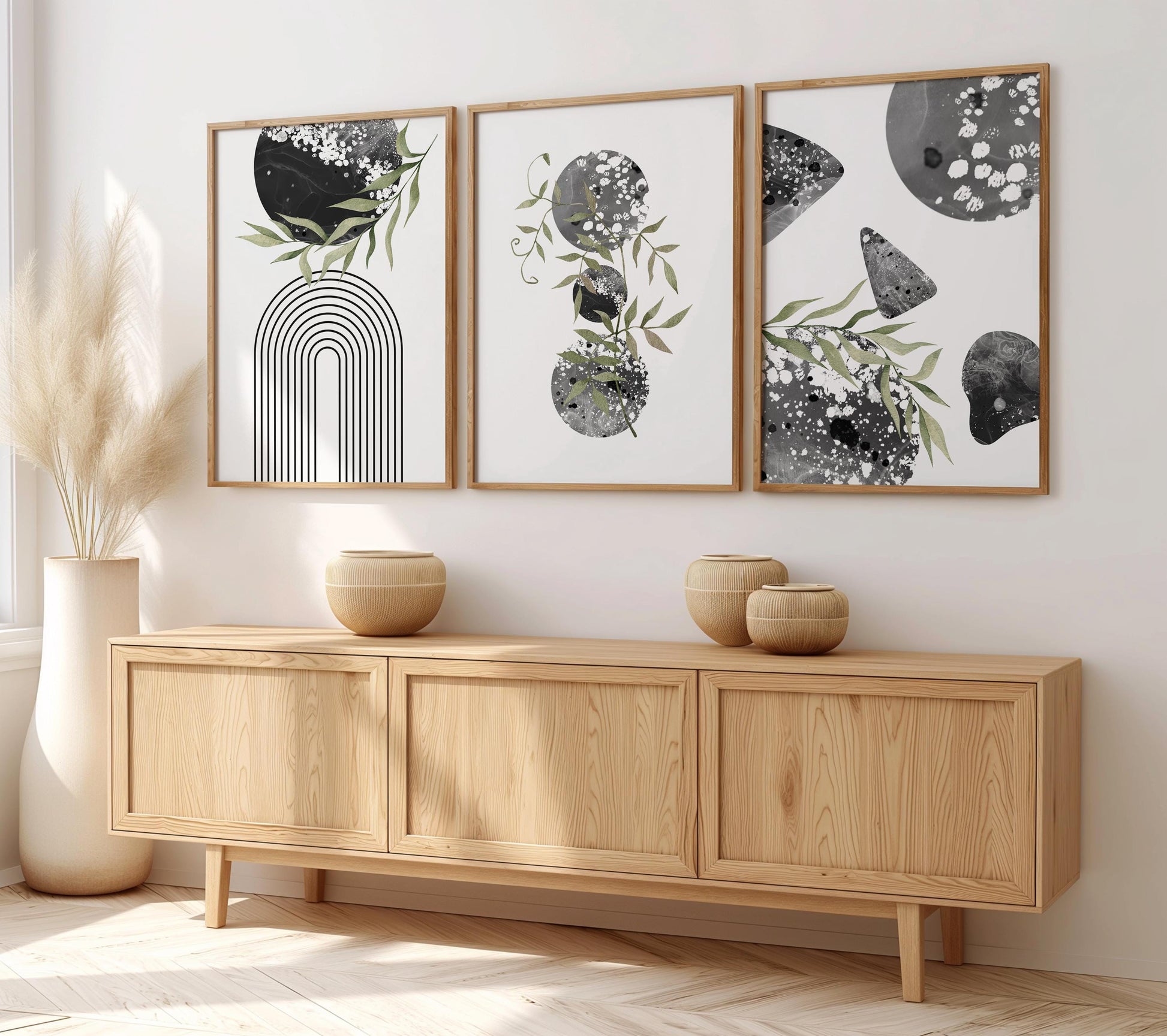 Set of 3 Boho Wall Prints, Boho Wall Art, Boho Decor, Boho Abstract Posters, Geometric Wall Poster, Green and Black Contemporary Art B013