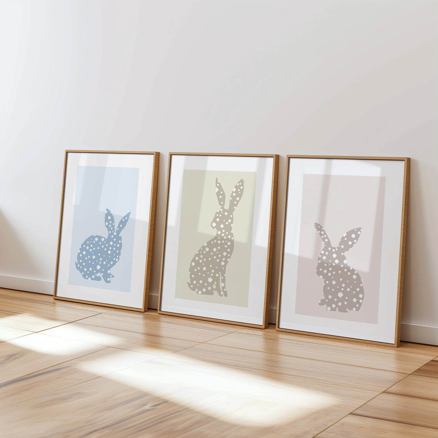 Set of 3 Prints Bunny Nursery Decor, Woodland Animal wall art, Cute Neutral Nursery Print, Kids room poster, Rabbit Silhouette Prints N188