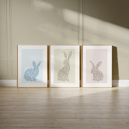 Set of 3 Prints Bunny Nursery Decor, Woodland Animal wall art, Cute Neutral Nursery Print, Kids room poster, Rabbit Silhouette Prints N188