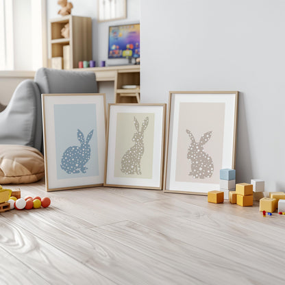 Set of 3 Prints Bunny Nursery Decor, Woodland Animal wall art, Cute Neutral Nursery Print, Kids room poster, Rabbit Silhouette Prints N188