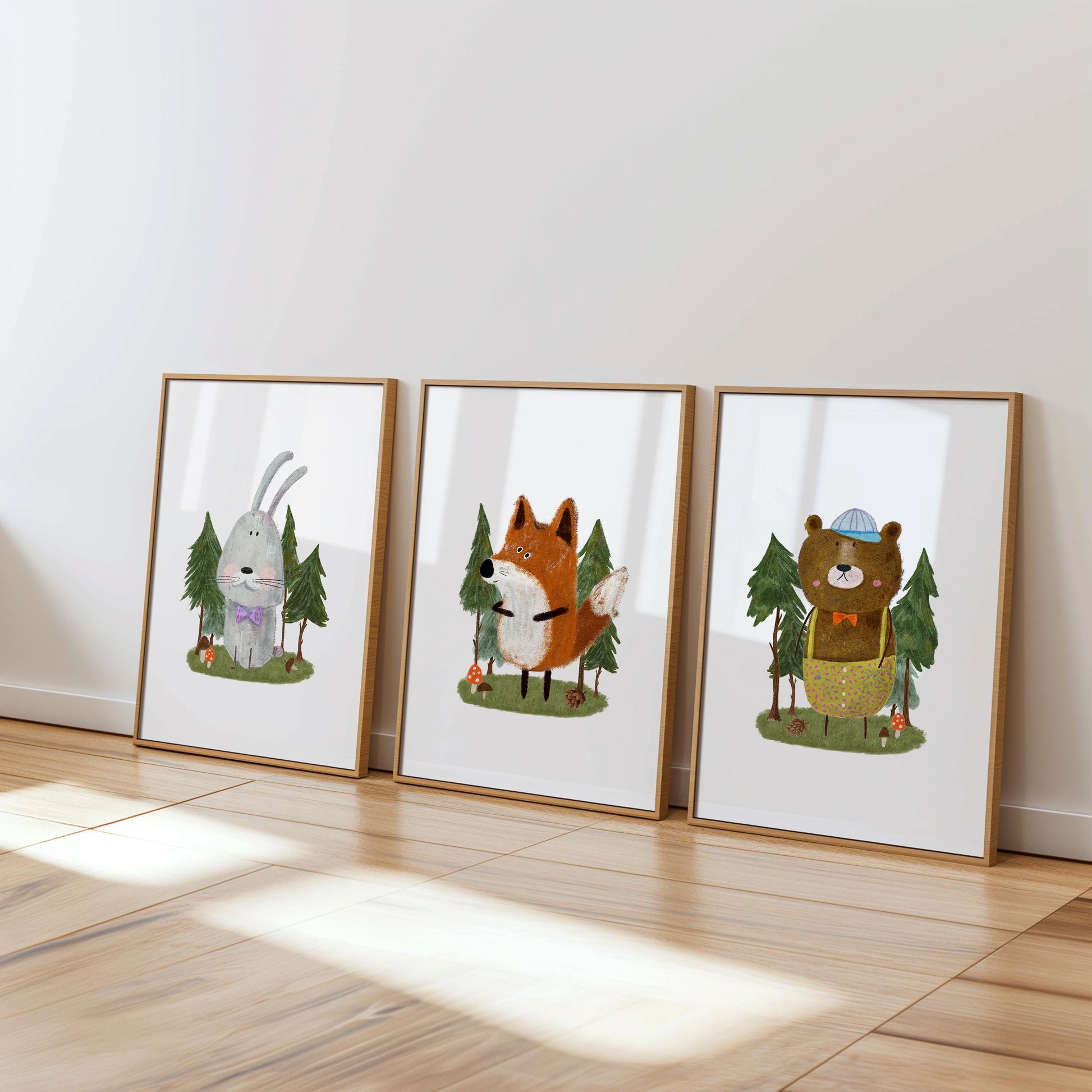 Set of 3 Nursery Art Prints, Woodland Wall Art Print for Cozy Children's Room, Watercolor Kids art, Storybook Poster, Fox Bear Wall Art N194