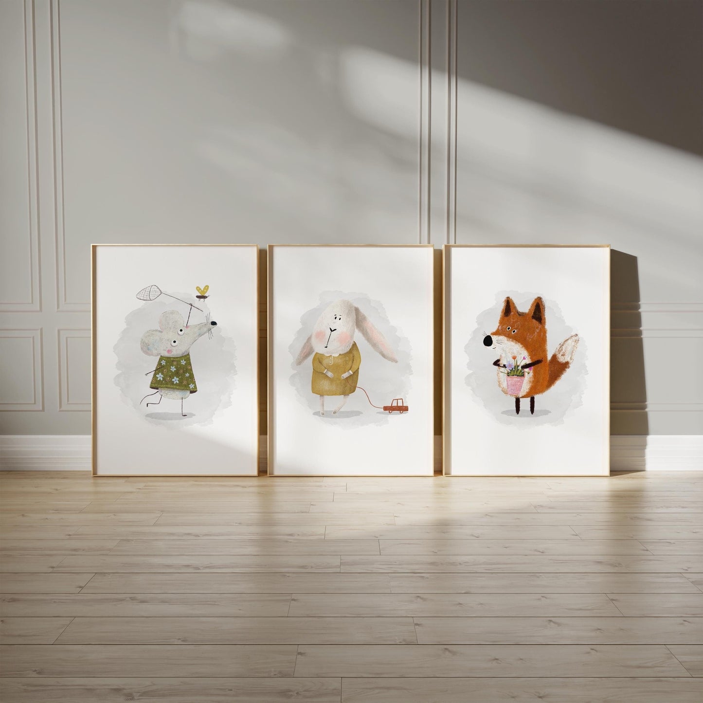 Woodland Nursery Prints, Watercolor Animal Art, Set of 3 N196