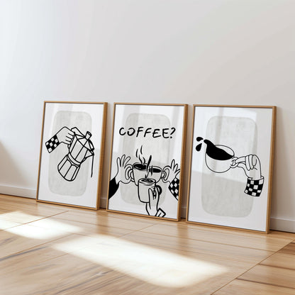 Set of 3 Coffee Print, Trendy Wall Art, Coffee Kitchen Posters, Coffee Shop Decor, Coffee Lover Gift, Coffee Cup Print, Espresso Art D119