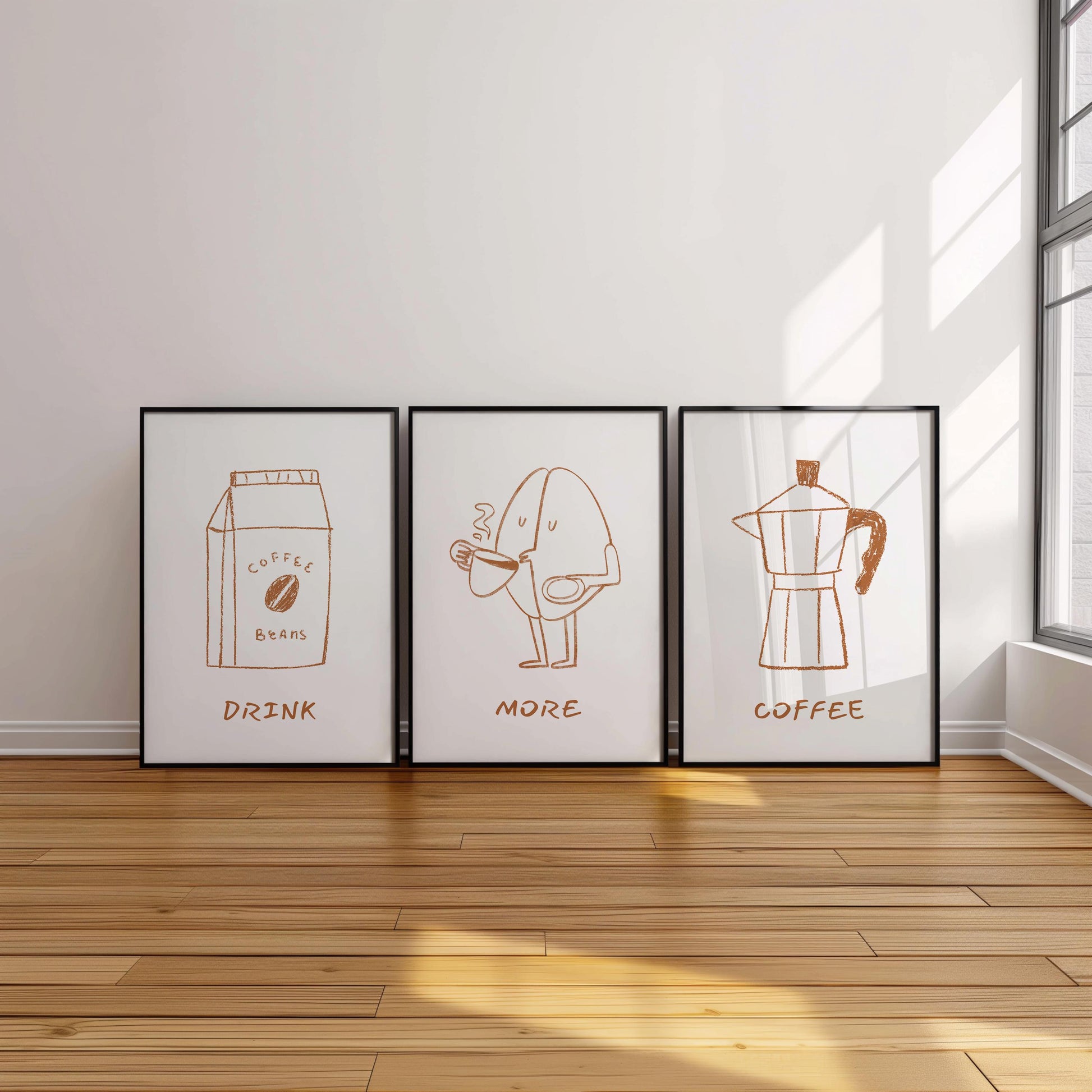 Minimalist Coffee Prints (Set of 3) – Line Art for Kitchen, Dining Room & Bar Decor, Retro Drink Posters D123
