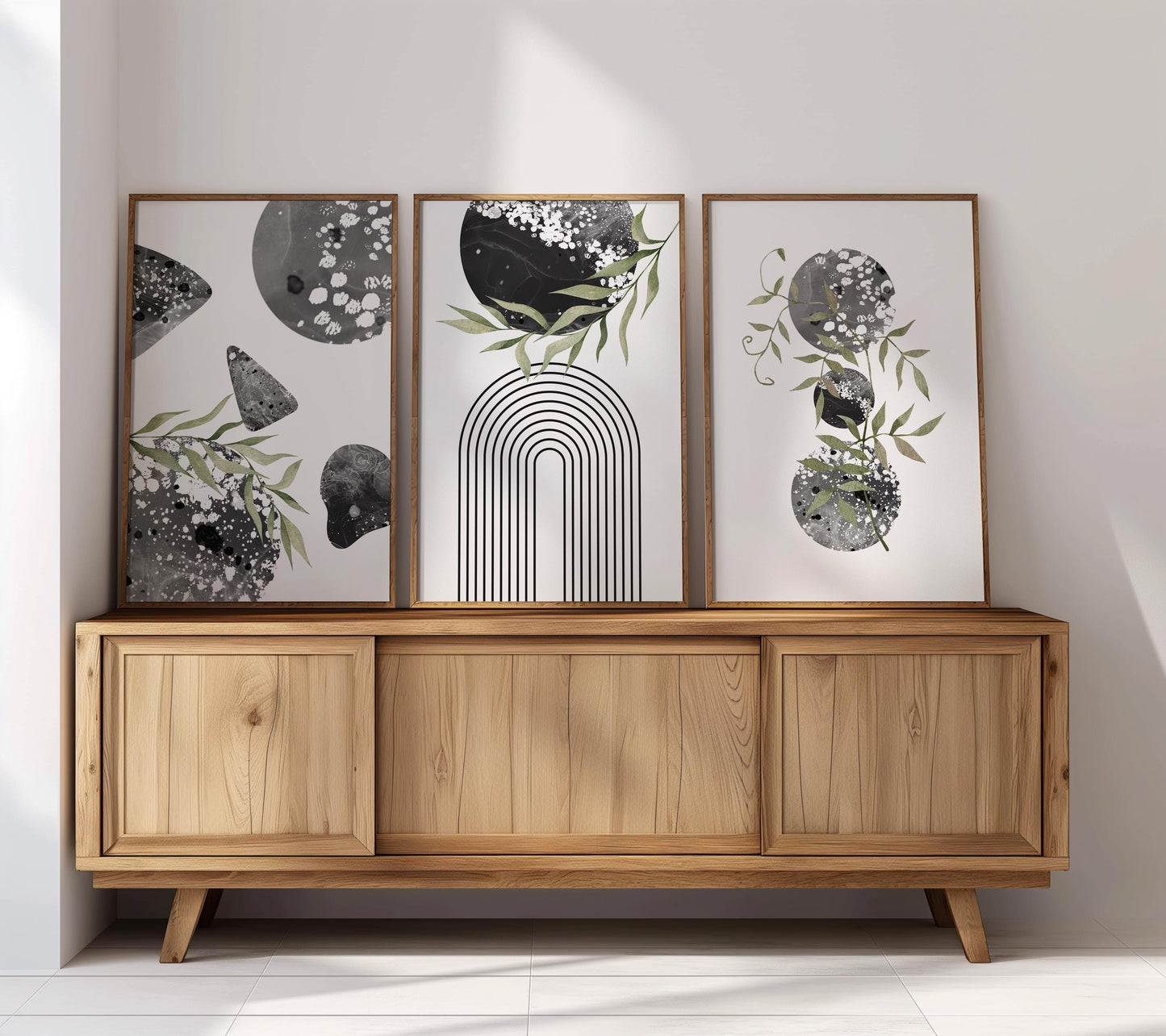 Set of 3 Boho Wall Prints, Boho Wall Art, Boho Decor, Boho Abstract Posters, Geometric Wall Poster, Green and Black Contemporary Art B013